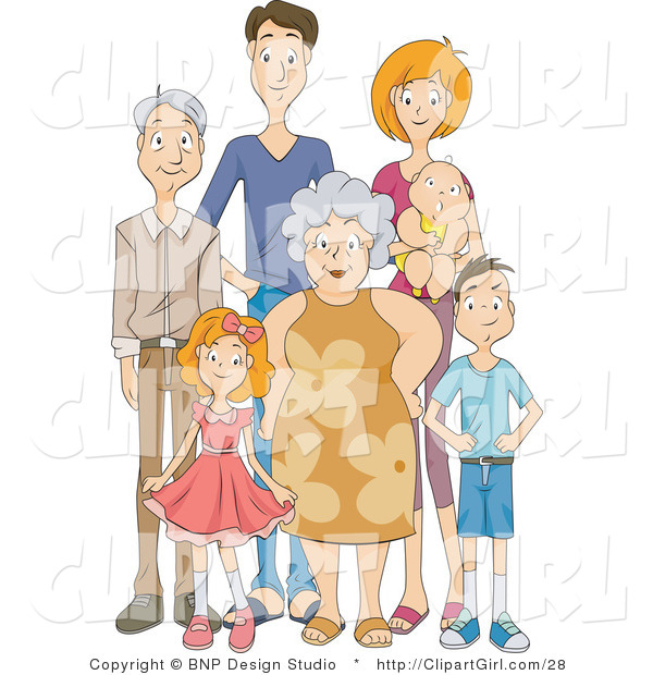 Clip Art of a Happy Extended Family Standing Together
