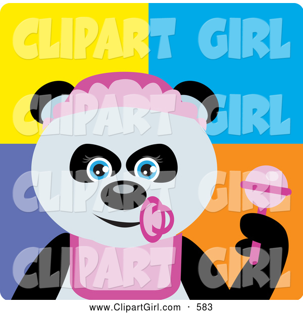 Clip Art of a Happy Giant Panda Baby Girl Bear Character
