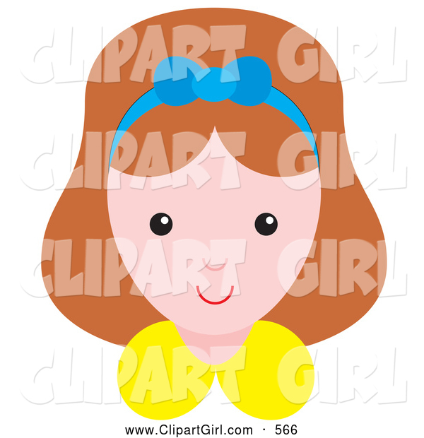 Clip Art of a Happy Little Girl Wearing a Blue Ribbon in Her Hair