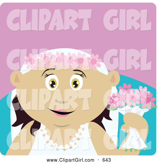 Clip Art of a Happy Mexican Bride Woman Holding Flowers