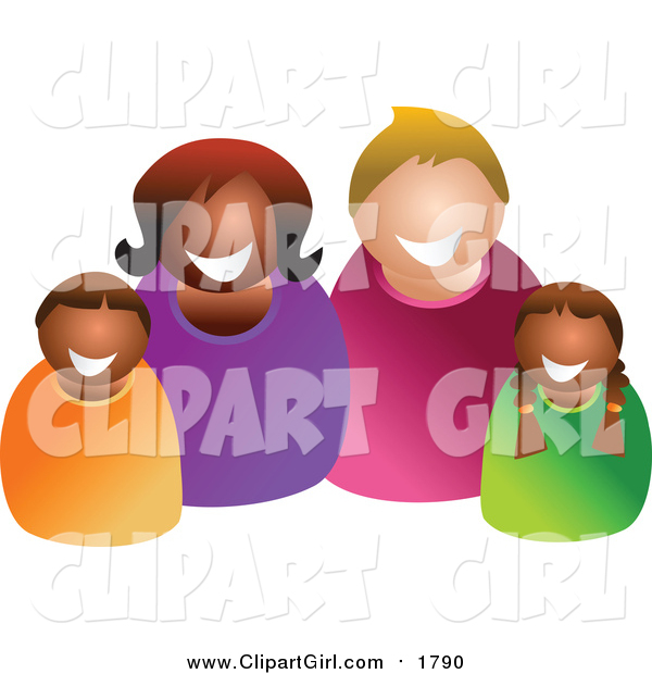 Clip Art of a Happy Mixed Family