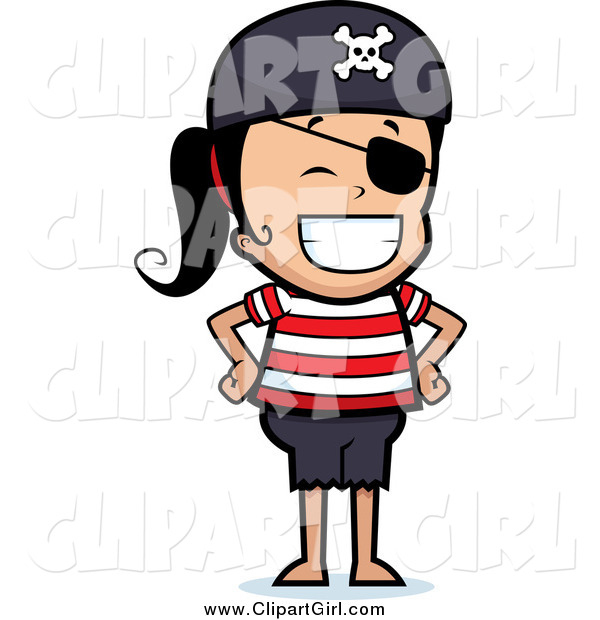 Clip Art of a Happy Pirate Girl Smiling