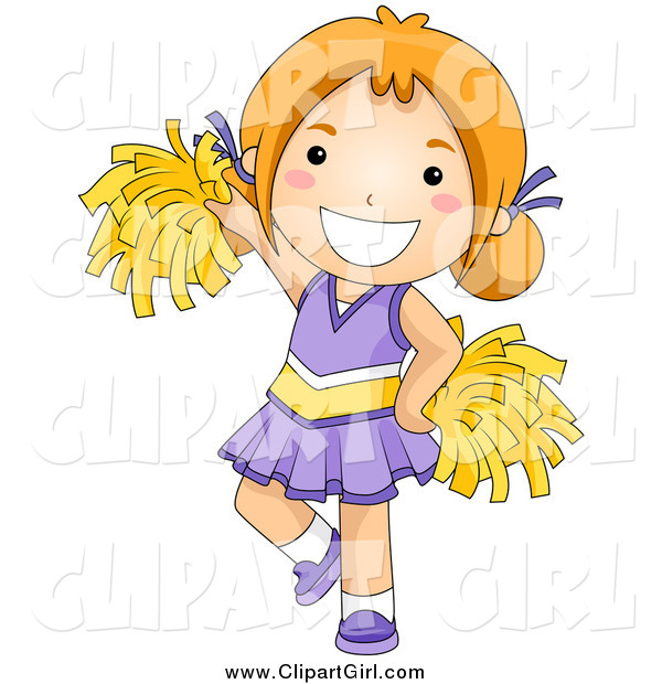 Clip Art of a Happy Red Haired White Cheerleader Girl in Purple