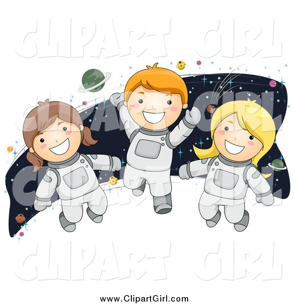 Clip Art of a Happy White Children Astronauts