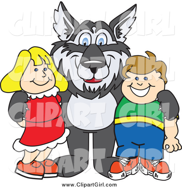 Clip Art of a Husky Dog with Students
