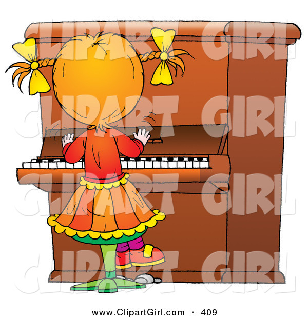 Clip Art of a Little Girl Playing Music on a Big Piano