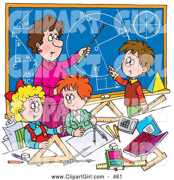 Clip Art of a Math Teacher Woman Teaching School Students Geometry and Algebra