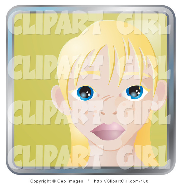 Clip Art of a Person Internet Messenger Avatar of a Cute Blond Girl with Big Blue Eyes and a Few Freckles