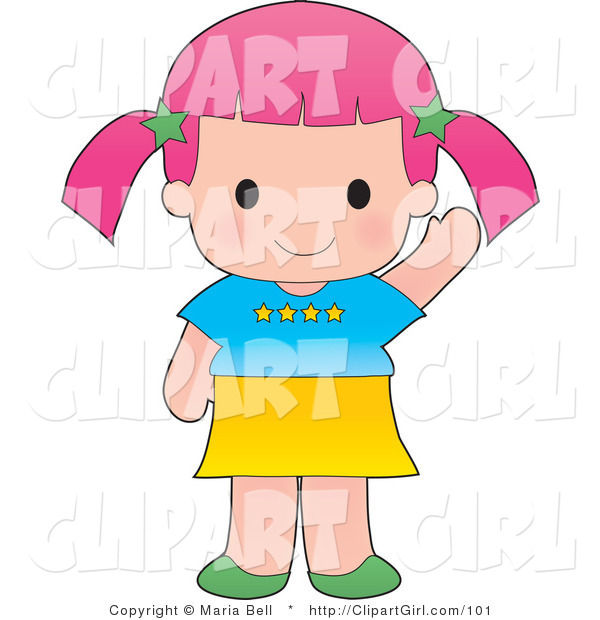 Clip Art of a Pink Haired White Girl Waving