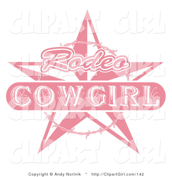Clip Art of a Pink Rodeo Cowgirl Sign with a Star and Barbed Wire Circle
