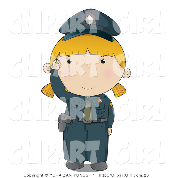 Clip Art of a Police Woman in a Blue Uniform Waving Hello