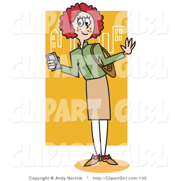 Clip Art of a Preppy Red Haired School Girl