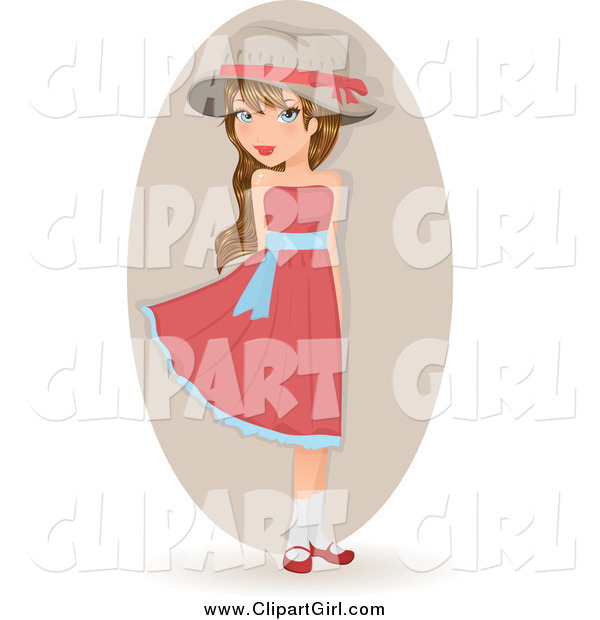 Clip Art of a Pretty Girl in a Pink Dress