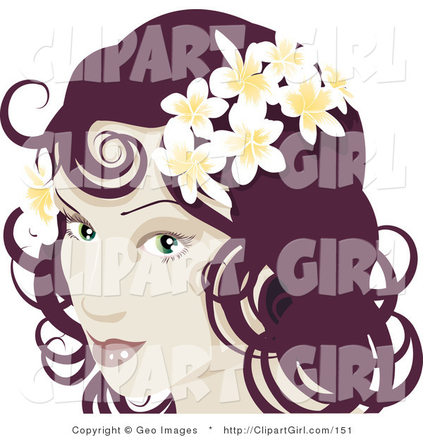 Clip Art of a Pretty Red Haired Woman Wearing Frangipani Flowers in Her Hair on White