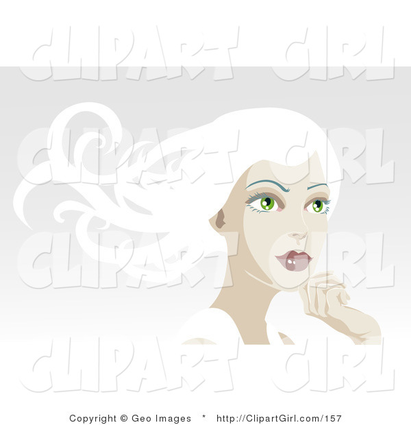 Clip Art of a Pretty White Haired Woman Gazing off into the Distance