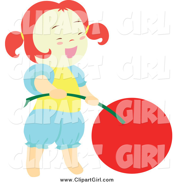 Clip Art of a Red Haired Girl with a Giant Cherry