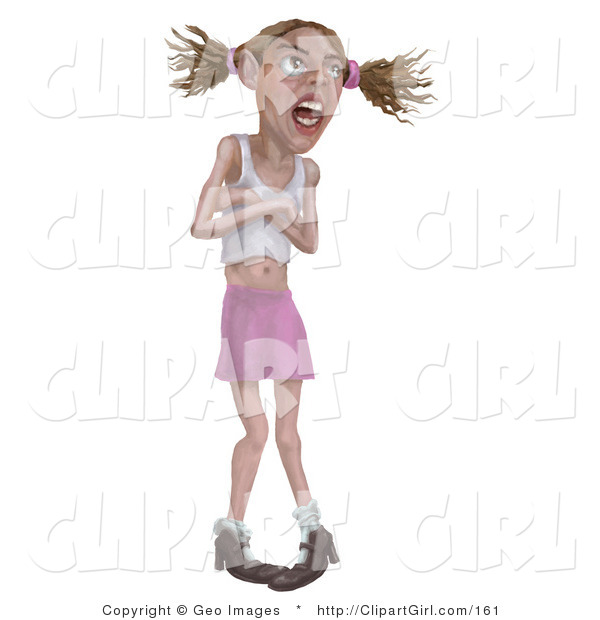 Clip Art of a Screaming Girl Throwing a Temper Tantrum