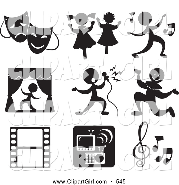 Clip Art of a Set of 9 Music and Entertainment Icons