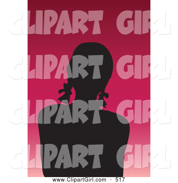 Clip Art of a Silhouetted Avatar Girl with Her Hair in Pig Tails, on a Gradient Pink Background
