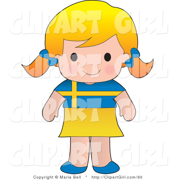 Clip Art of a Smiling Cute Blond Swedish Girl Wearing a Flag of Sweden Shirt