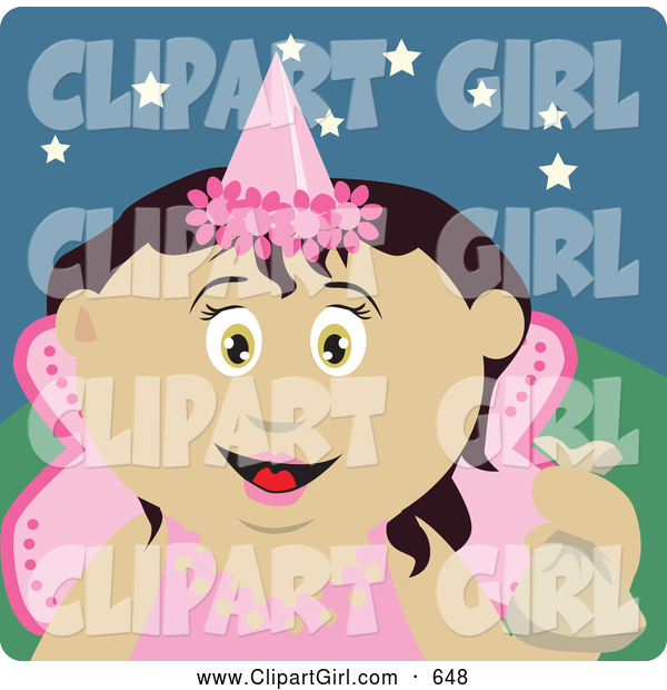 Clip Art of a Smiling Mexican Girl Trick or Treating on Halloween in a Fairy Princess Costume