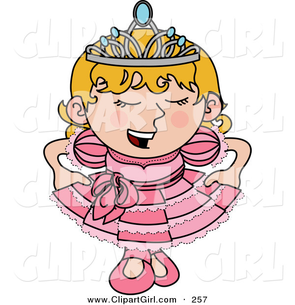 Clip Art of a Spoiled Blond White Princess Girl in a Pink Dress and Crown