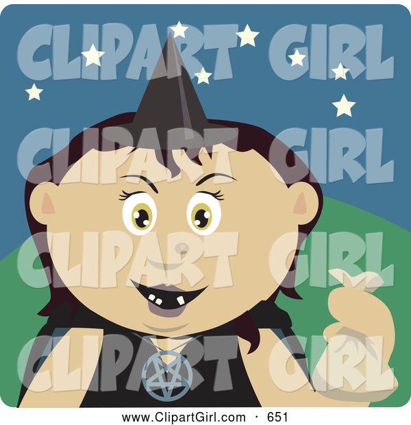 Clip Art of a Spooky Mexican Girl Trick or Treating on Halloween in a Witch Costume