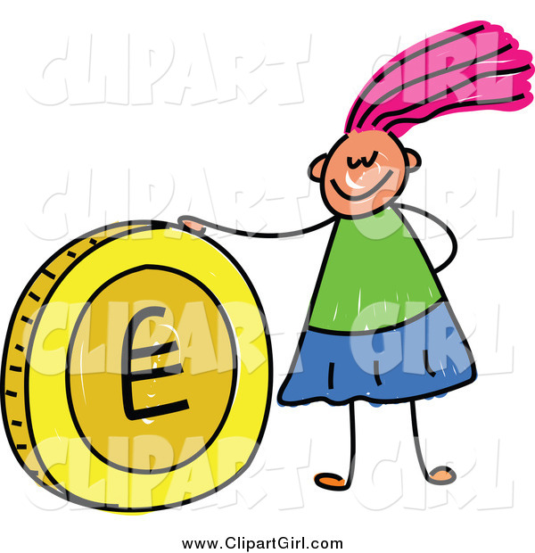 Clip Art of a Stick Girl with a Euro Coin