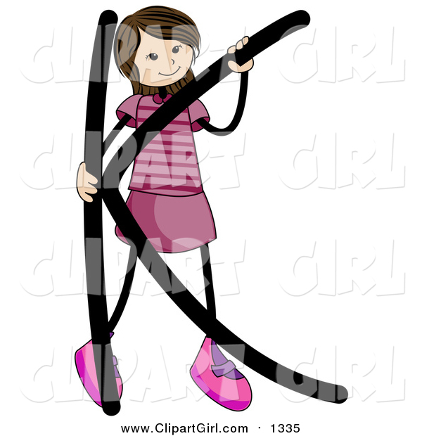 Clip Art of a Stick Girl with an Alphabet Letter K