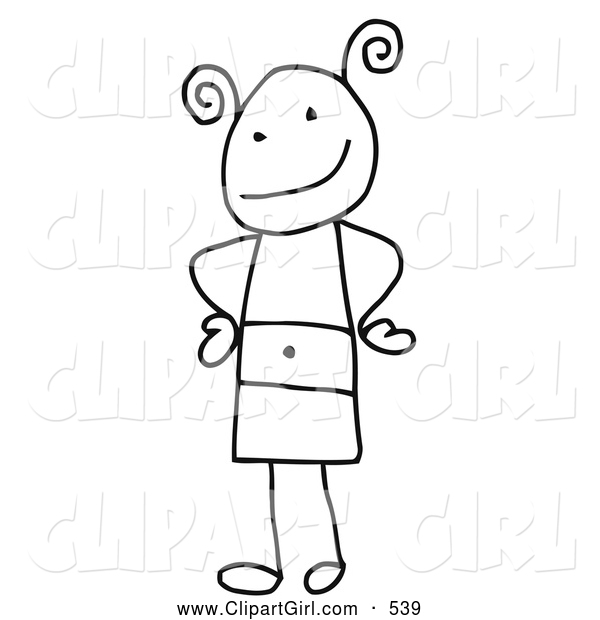 Clip Art of a Stick Person Girl Standing with Her Hands on Her Hips