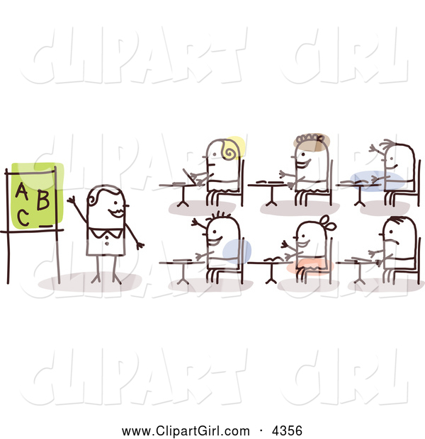 Clip Art of a Stick Woman Teacher and Students