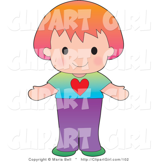 Clip Art of a Sweet and Friendly Red Haired Caucasian Girl Wearing a Tshirt with a Heart on It