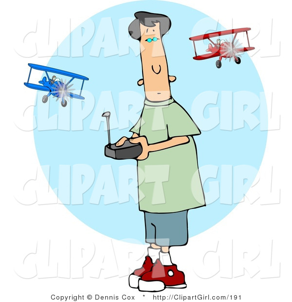 Clip Art of a Teenage Boy Racing a Remote Control Model Airplane