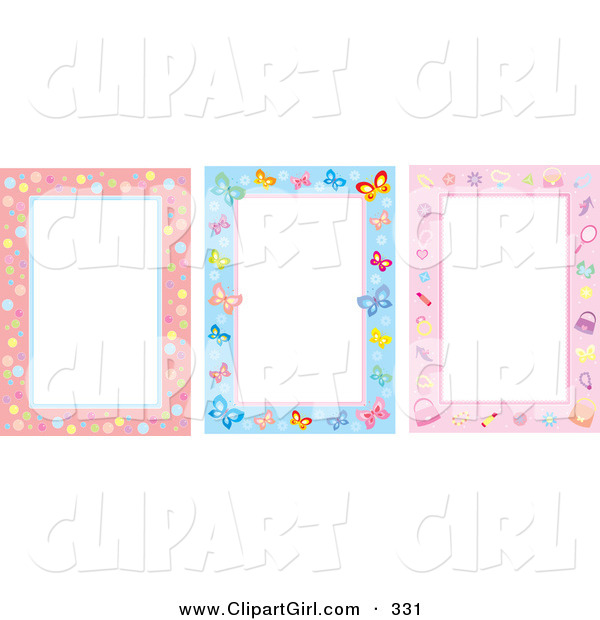Clip Art of a Trio of Bubble, Butterfly and Feminine Stationery Backgrounds