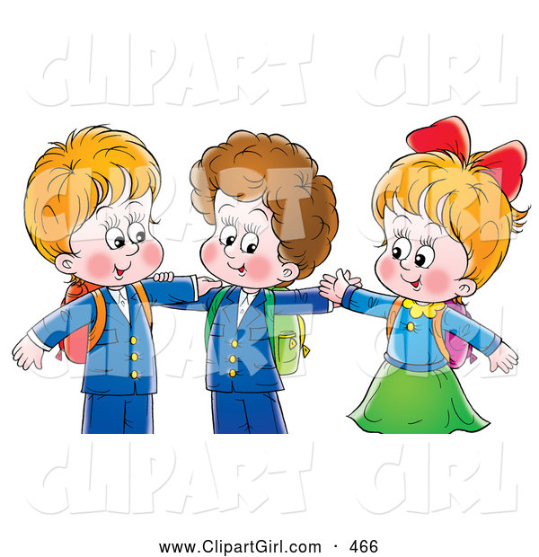 Clip Art of a Two Little Smiling Boys and a Girl Hugging