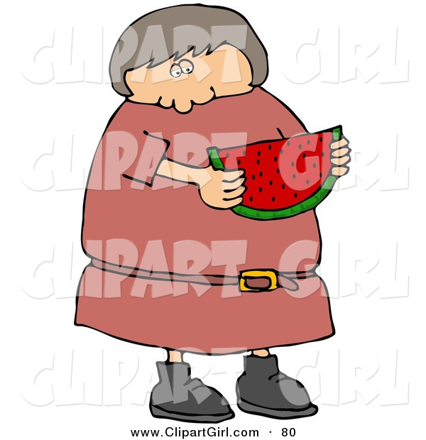 Clip Art of a White Girl or Woman in in Pink Dress, Eating a Juicy Red Slice of Watermelon on a Hot Summer Day White Girl or Woman in in Pink Dress, Eating a Juicy Red Slice of Watermelon on a Hot Summer Day