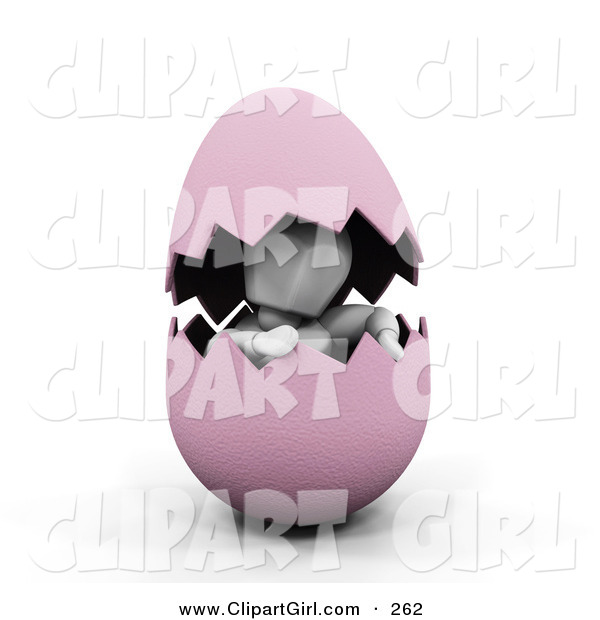 Clip Art of a White Man Peeking out from Inside of a Cracked Pink Easter Egg