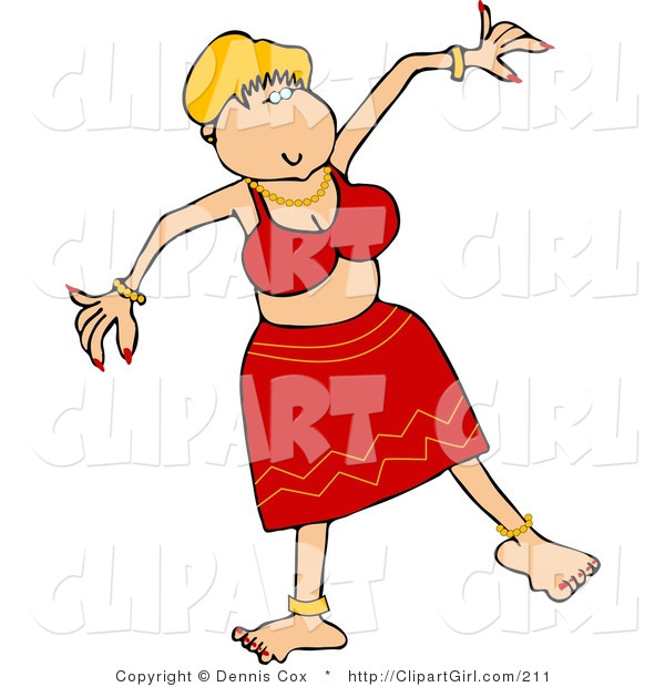 Clip Art of a Young Girl Dancing in a Red Skirt and Bra