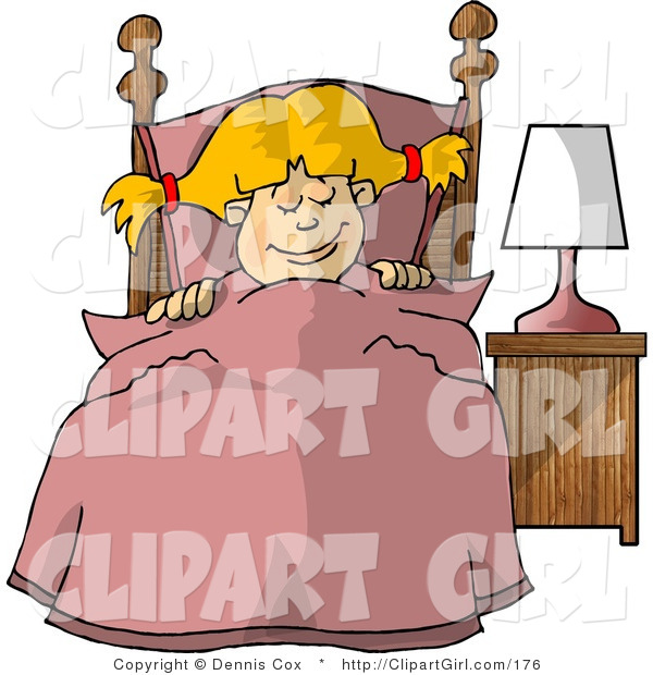 Clip Art of a Young Girl Sleeping Peacefully in Her Bedroom at Night