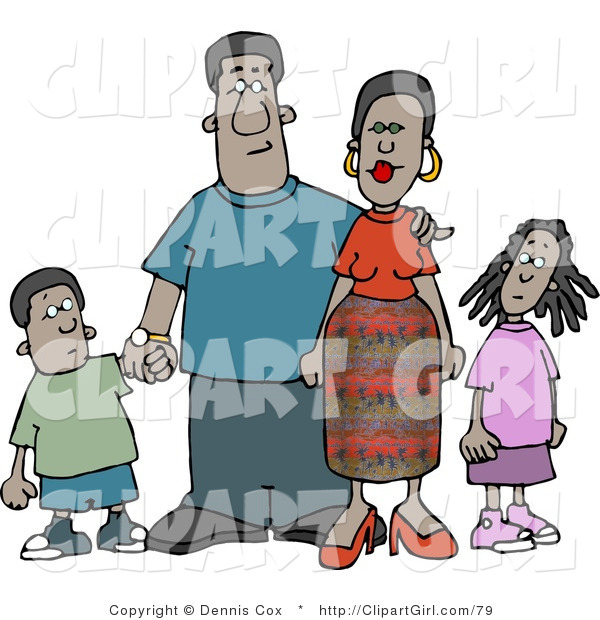 Clip Art of an African American Family Standing Together As a Group and Holding Hands