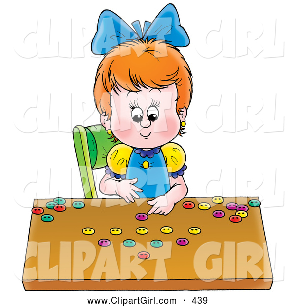 Clip Art of ASmiling Little Girl Counting the Buttons in Her Collection