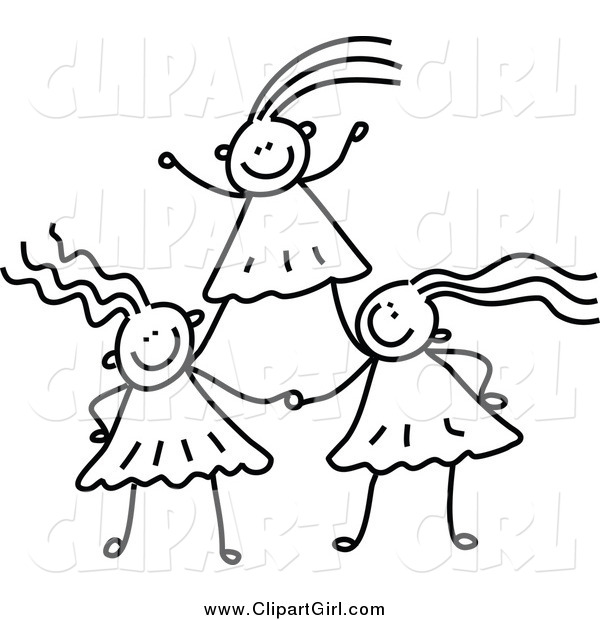 Clip Art of Black and White Girls Forming a Pyramid