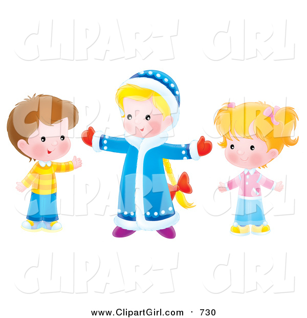 Clip Art of Caucasian Children Holding Their Arms Open