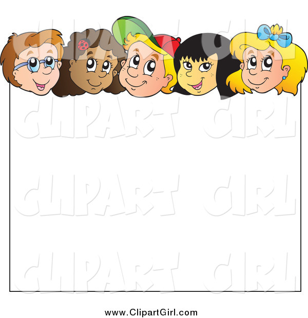 Clip Art of Diverse Happy Children over a Blank Sign