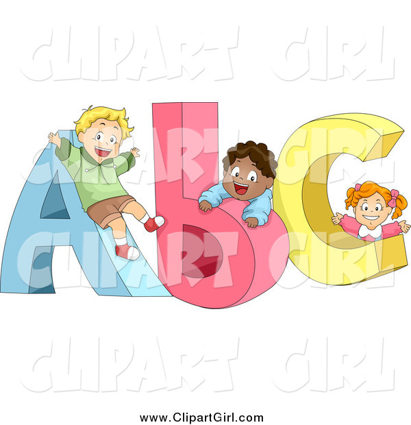 Clip Art of Diverse School Children Playing on ABC