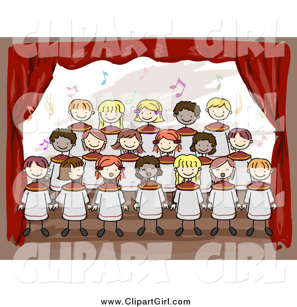 Clip Art of Doodled Diverse Kids Singing in a School Choir