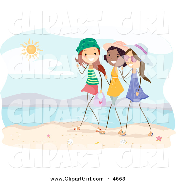 Clip Art of Happy Relaxed Stick Girls Talking on a Beach