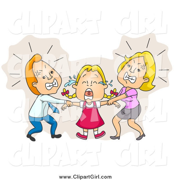 Clip Art of Parents Fighting over Custody of Their Crying Daughter