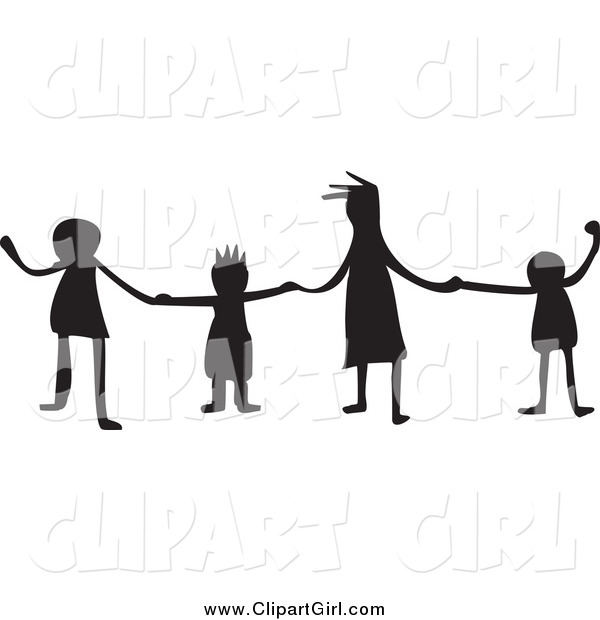 Clip Art of Silhouetted Kids Holding Hands