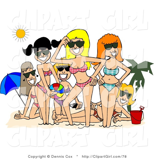 Clip Art of Smiling Beach Girls Posing Together Under the Summer Sun